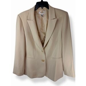 Talbots Petite Blazer Jacket Womens Sz 10 Beige Tweed Two Button Office - EUC
